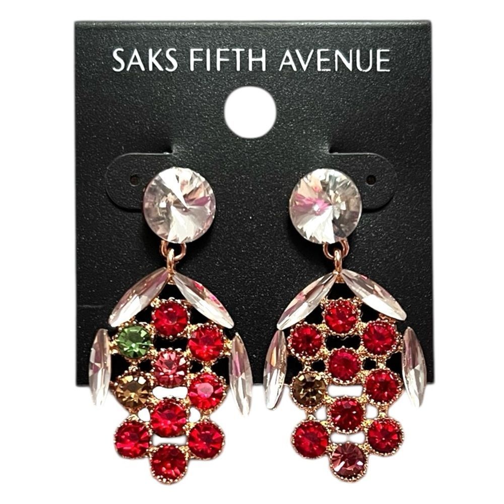 Saks Fifth Avenue Multi‑Crystal Red and Clear Dangle Earrings